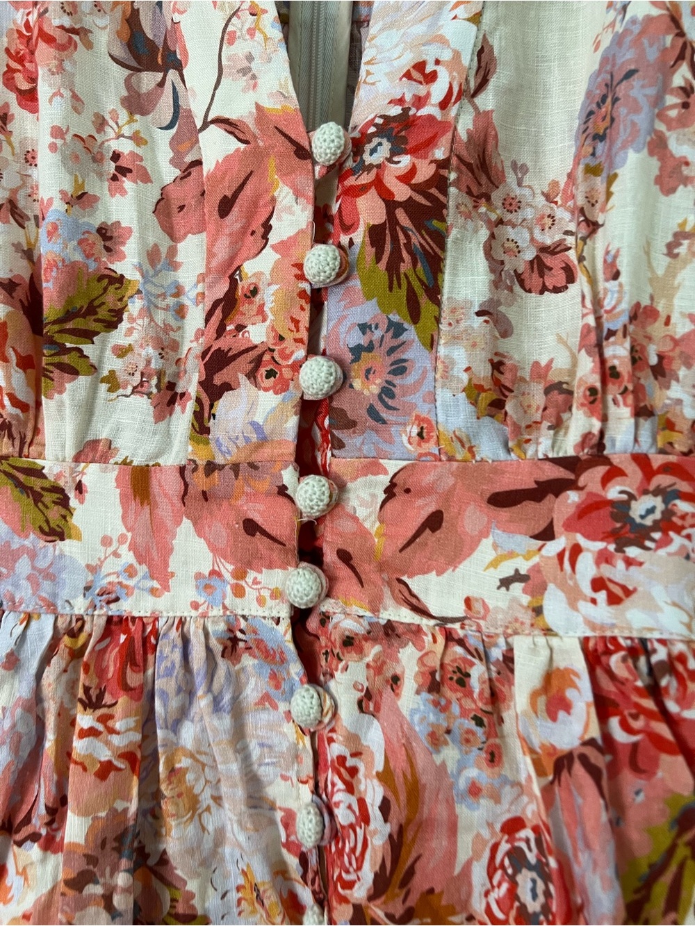 Zimmermann Pink and White Floral Puff-Sleeve Devi plunge Mini Dress - Picture 9 of 16